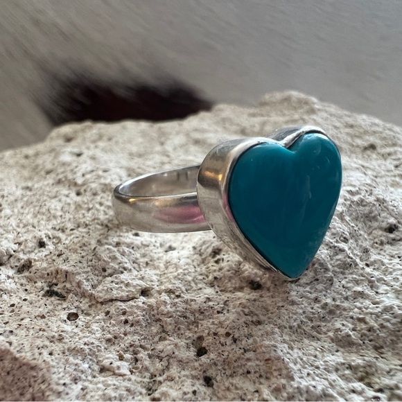 Navajo Jewelry - ❤️ Kingman Turquoise Robins Egg Blue Heart Shaped Navajo Style 925 Ring Sz 6.75